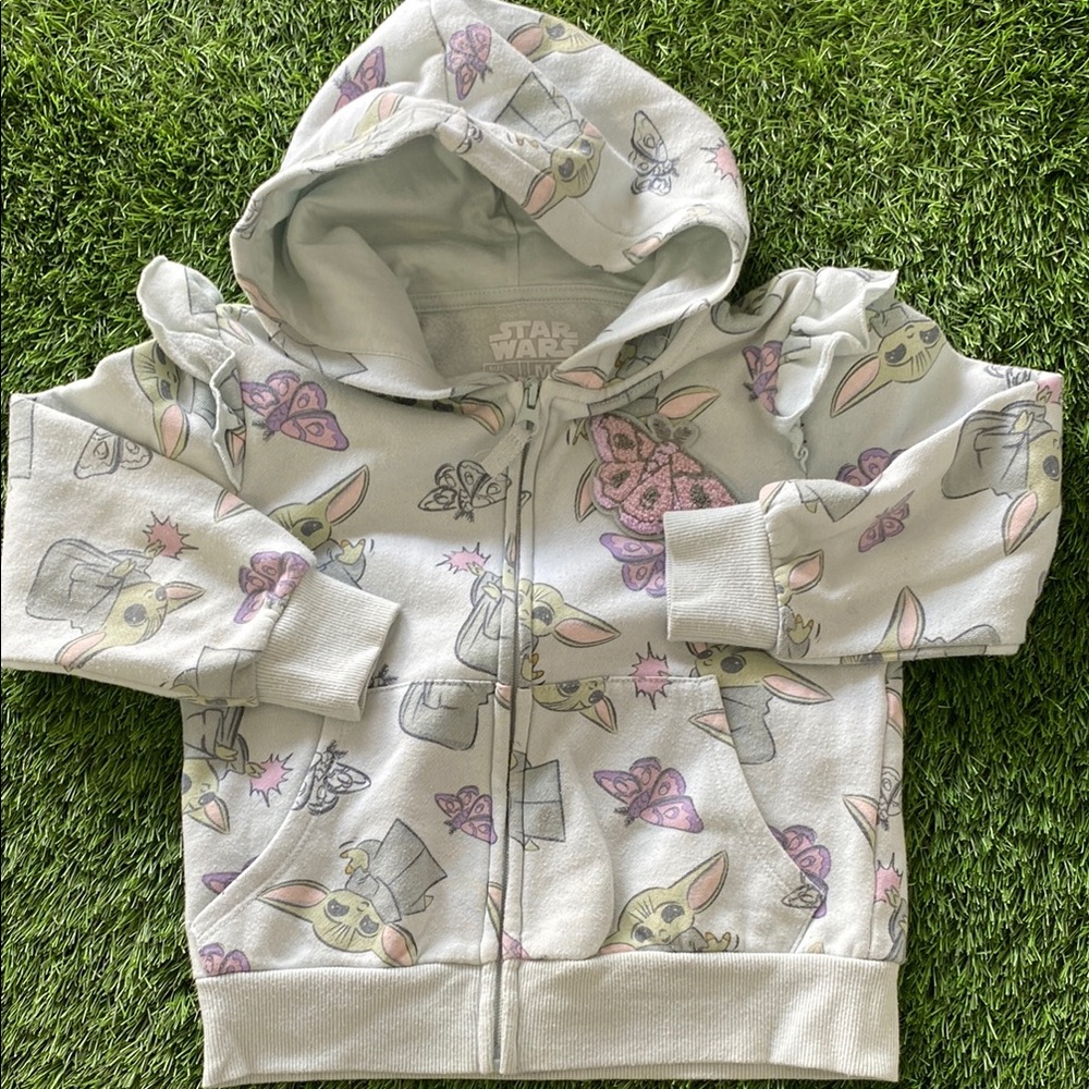 Star Wars Kids Hoodie Yoda Butterflies Full Zip Up Sweater Jacket Size 6
